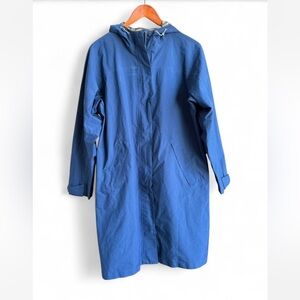 Vintage Lands End Women’s Blue Rain Spring Light Long Coat Jacket Size 10 12 L